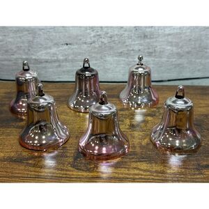 Bradford Pink and Silver Plastic Bell Christmas Ornaments Lot of 6